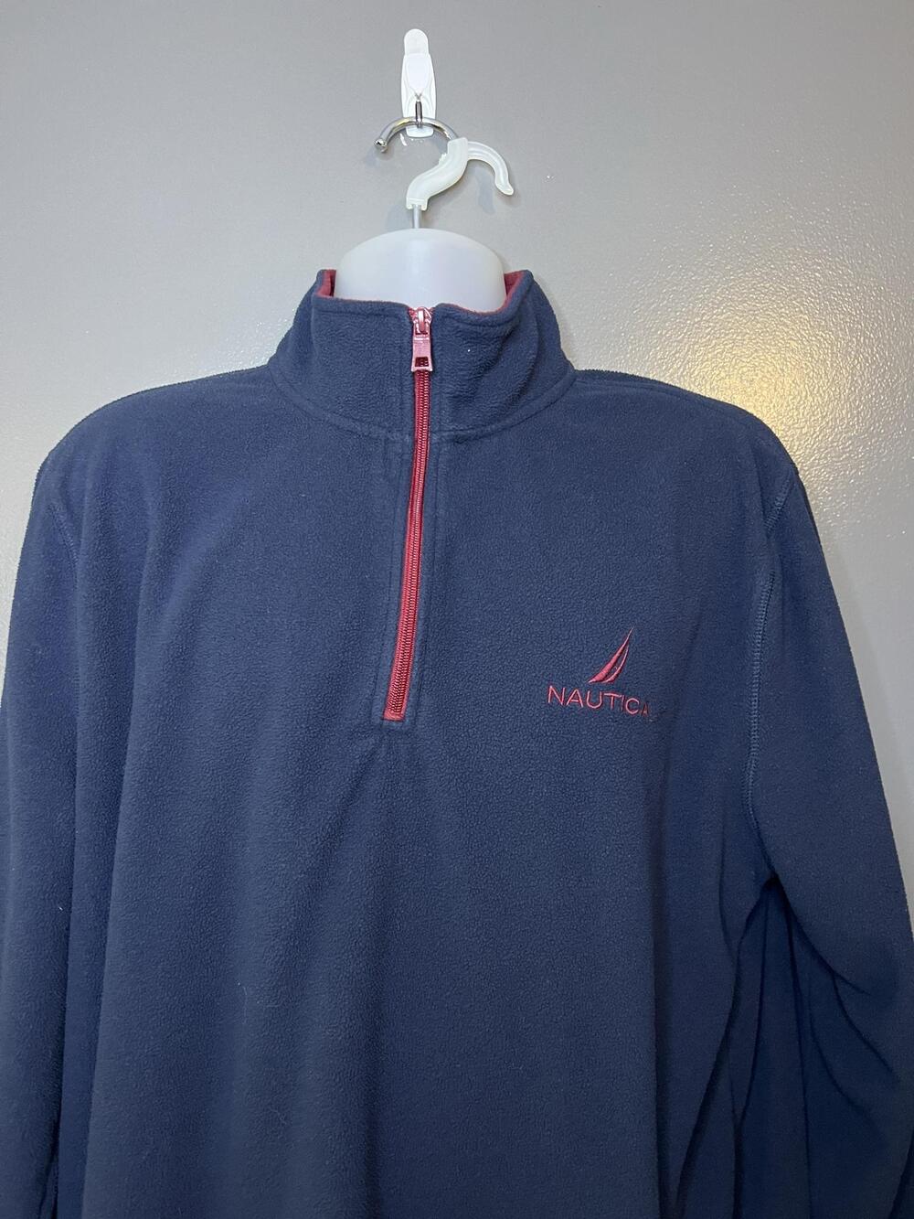 Nautica Fleece Pullover Mens XL Blue Quarter Zip Mock Neck Logo Sweatshirt